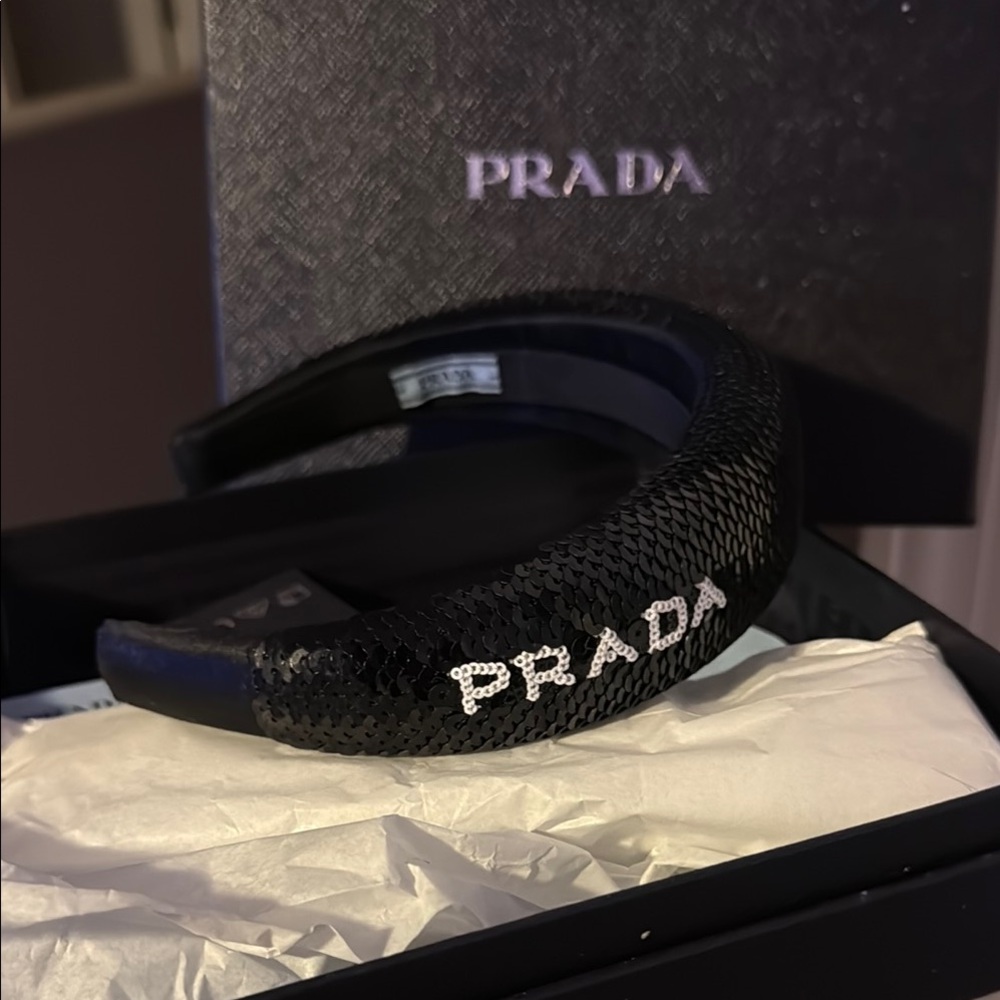 Prada Black Sequin Embellished Headband